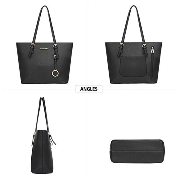 2PCS Women's Vegan Leather Shoulder Bag Large and Medium Purse Set - Black - Picture 3 of 5